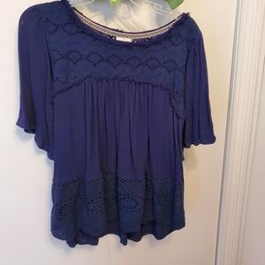 Knox Rose blue boho top Large